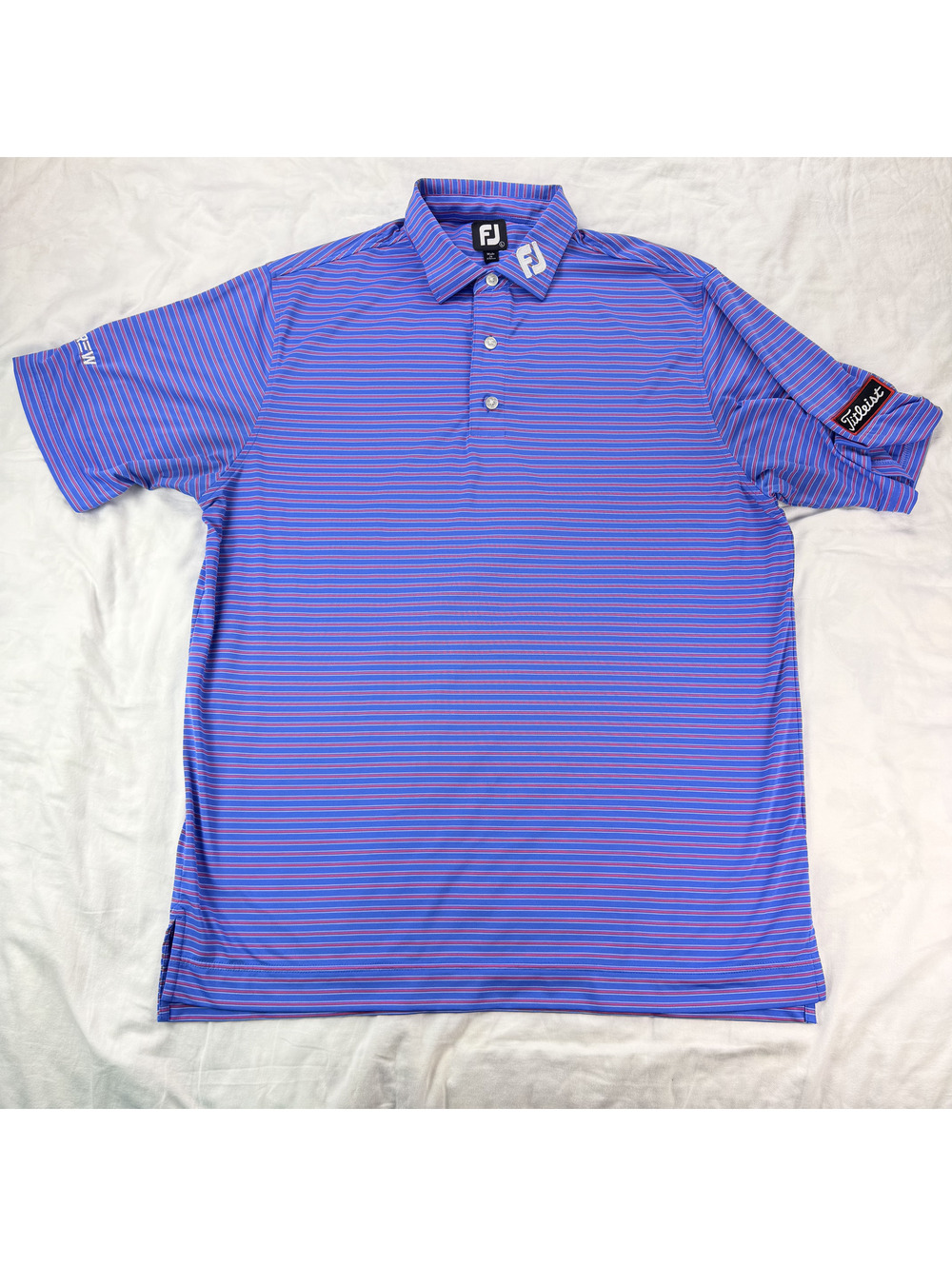 FootJoy Titleist Golf Polo Mens Large Blue Pink Stripe FitCrew Tour Logo FJ